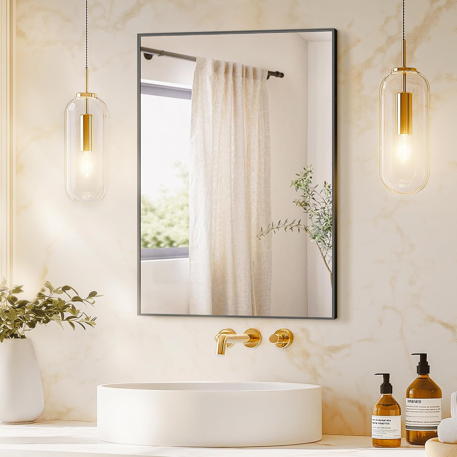 Bathroom Vanity Mirror for Wall, 20" x 30" Metal Framed Rectangular Bathroom Wall Mirror for Over Sink, HD Shatterproof Glass, Hangs Horizontally or Vertically(Black) Matte Black 30"L x 20"W