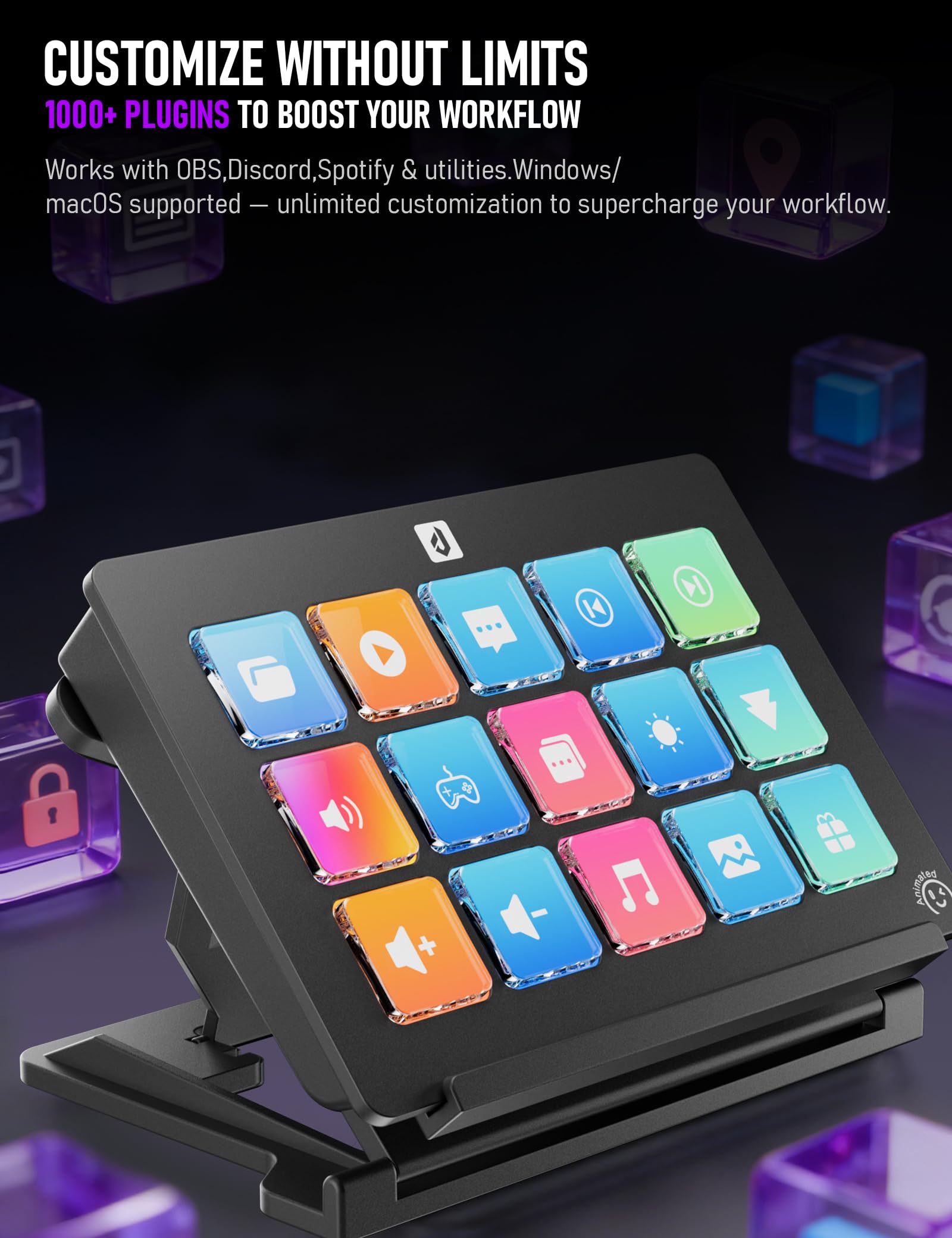 upHere Tastiera macro, Stream Control Deck Game Shortcut tastiera con 15 tasti programmabili, pad visivo preimpostato personalizzabile per OBS/Twitch/YouTube/Streamlabs, installazione ufficio