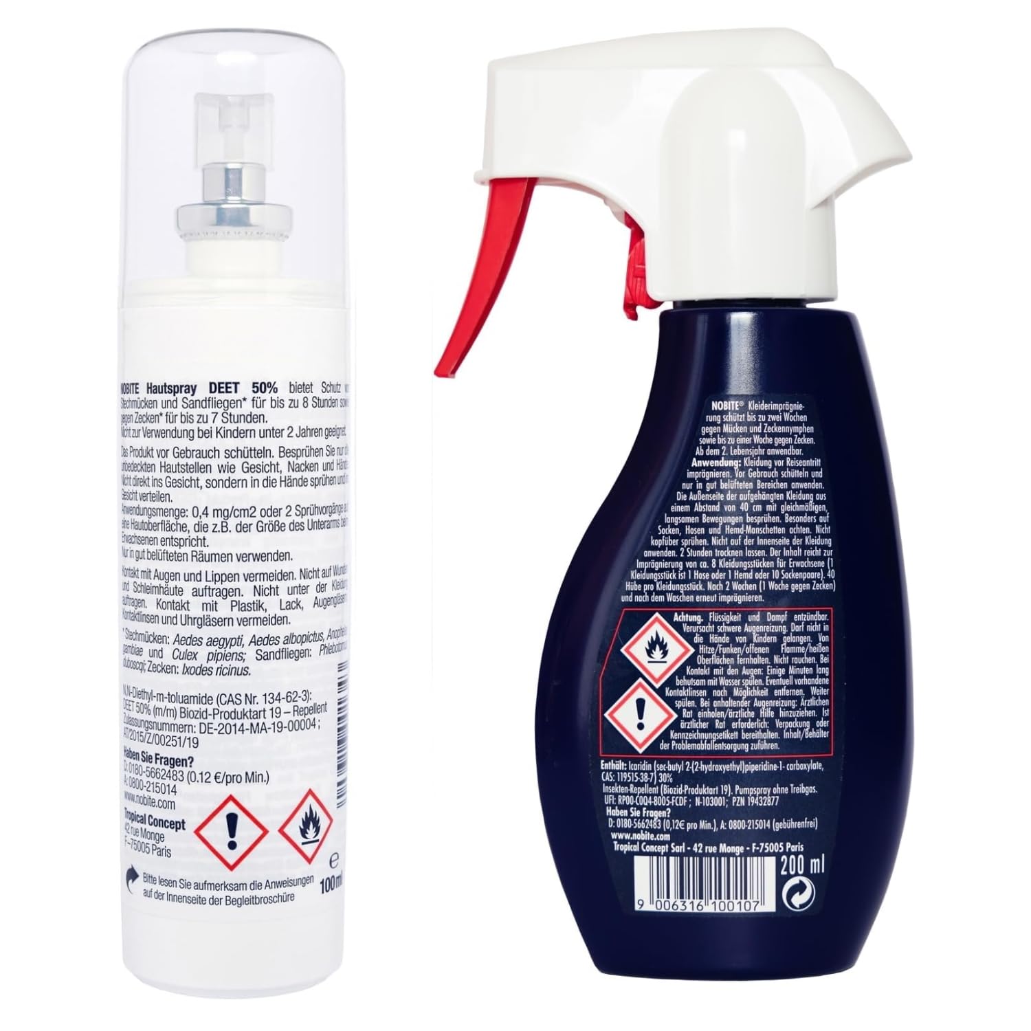 Nobite Doppelpack Mückenschreck-Set Mückenschutz Mückenspray Insektenschutz DEET 50 Haut-Spray und Nobite Kleidung No-Bite Anti-Zecken-Mücken-Moskito