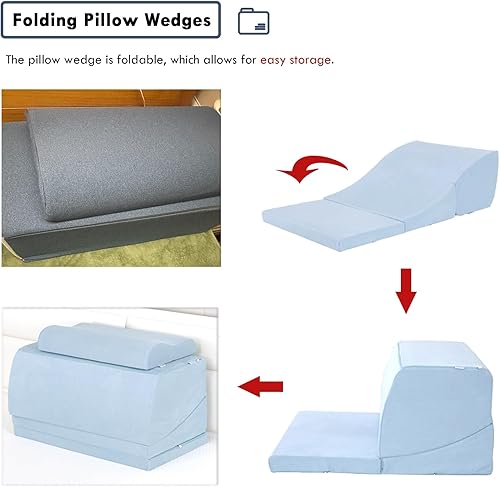 Miniatura 3 de Almohada de cuña extra larga de 40 pulgadas, cuñas de almohada plegables para reflujo ácidoapnea del sueñopostcirugía, cuña de cama de espuma