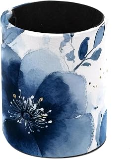 Pen Cup Holder for Desk, Large Pencil Holder, Watercolor Navy Blue Flowers Floral Desk Stationery Storage Organizer Makeup Brush Holder for Home Office School