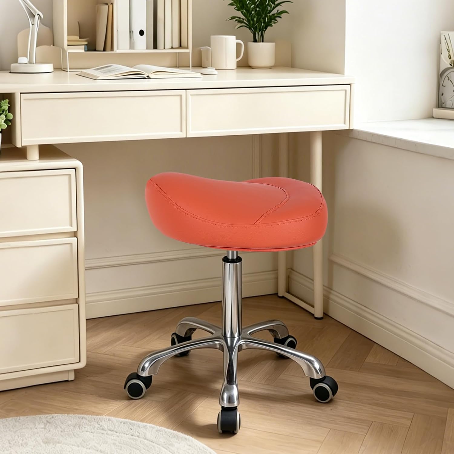 Saddle Stool with Wheels Ergonomic Rolling Chair for Salon Clinic Office | PU leather | 3.94" memory foam cushion | 360° swivel | Height 19.68"-26.77" | Silent PU casters | 500 lbs capacity