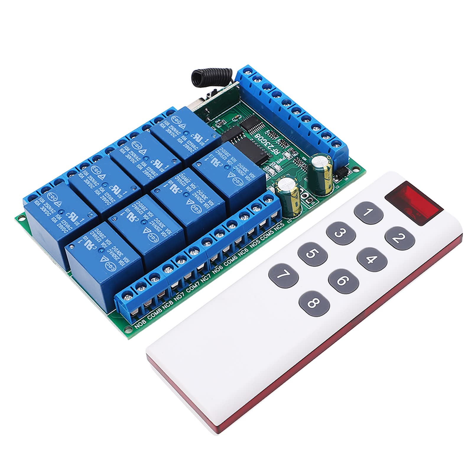 MóDulo de Control Remoto de 8 Canales de 433,92 MHz, CodificacióN Fija de 100M, Adaptable a 32 Control Remoto, Interruptor de Control Remoto InaláMbrico (24V)