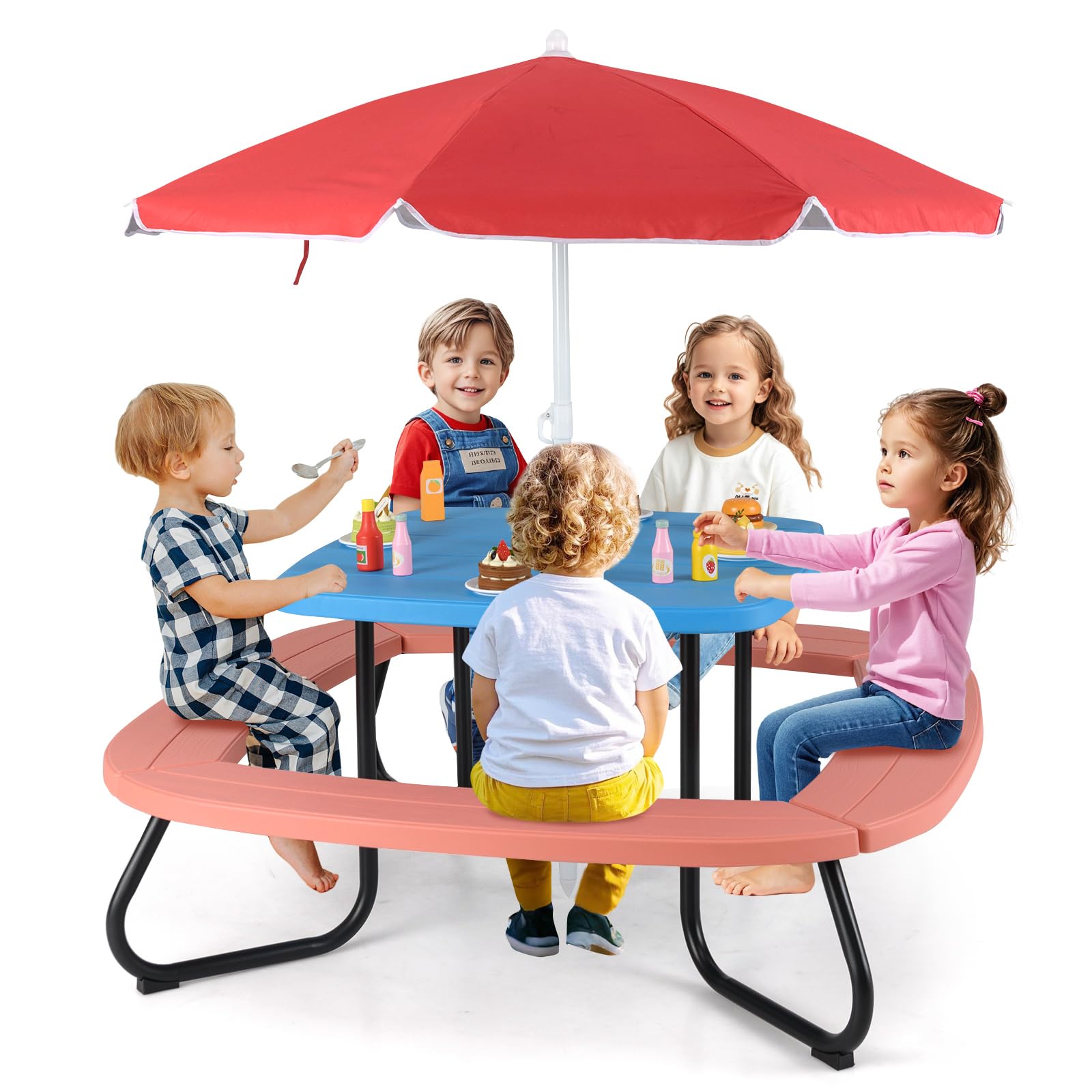 HONEY JOY Kids Picnic Table, 8 Person Toddler Outdoor Table and Chair Set