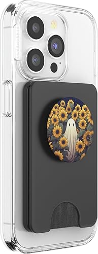 Miniatura 10 de Patrón vintage de girasol fantasma lindo Halloween floral jardín PopSockets PopGrip estándar
