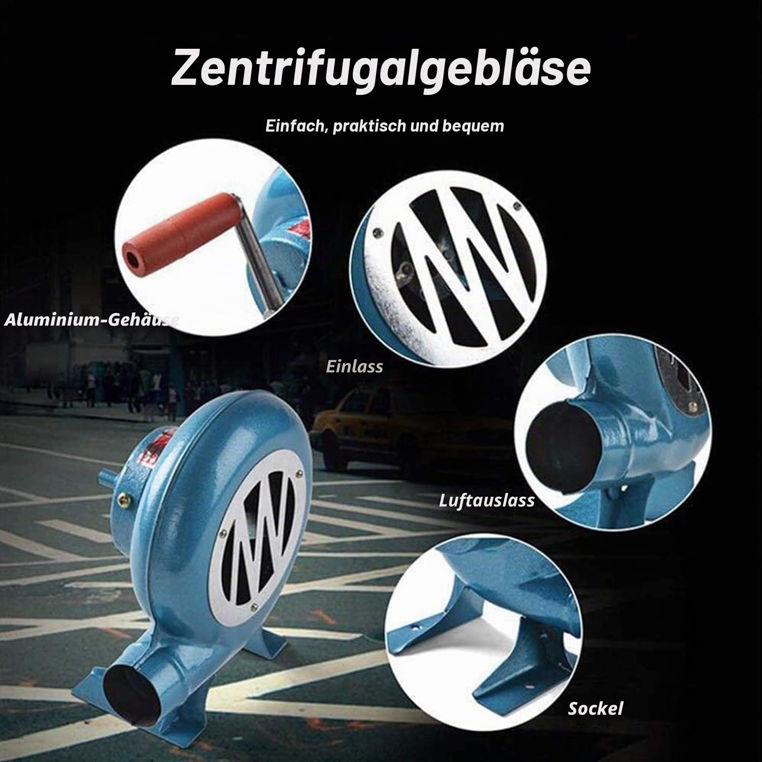 LegendTech Handkurbel-Schmiede-Gebläse 300 W Blau Eisengetriebe manueller Ventilator