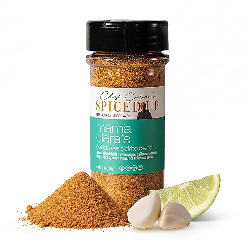 Spiced Up by Chef Calvin - Condimento multiusos con hierbas y especias naturales, mezcla de chefs de condimento de sofrito caribeño para sopas,