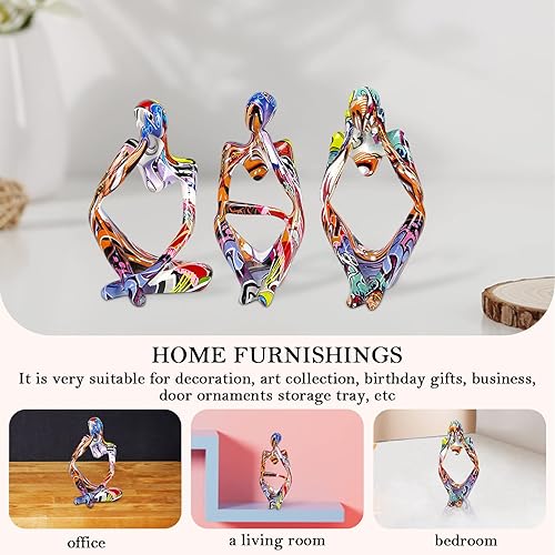 Miniatura 6 de AZURAOKEY Estatua de pensador de resina de 3 piezas, escultura abstracta de arte colorido, escultura abstracta de pensador, graffiti, figuras de