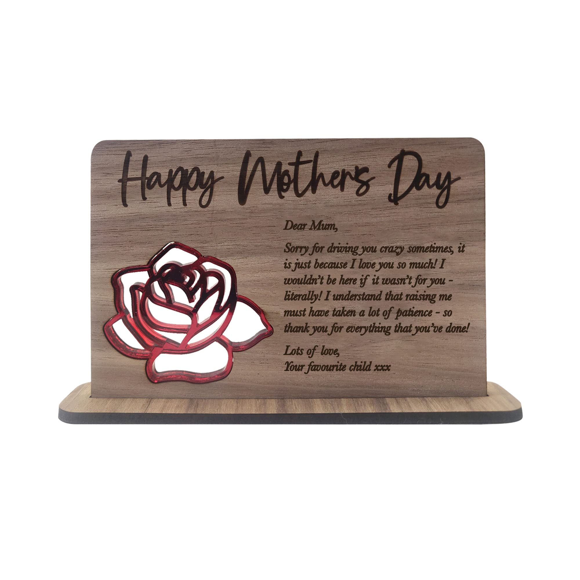Print Maniacs Happy Mothers Day Card Unique Keepsake Personalised Engraved Gift Her Wife Mum Mummy Plaque Sign Home Decor Any Name (Walnut Veneer)