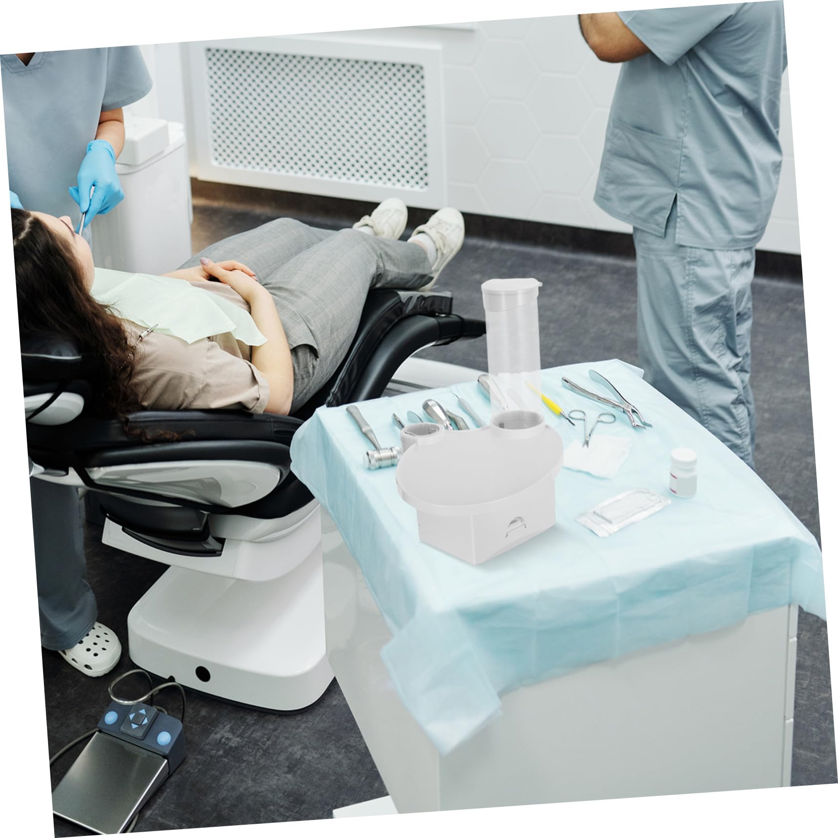 Vassoio Bianco 3 in 1 Procedura Dentale in Plastica | Porta Fazzoletti, Supporto Tazza e Vano Strumenti, per Postazione Odontoiatrica e Studio