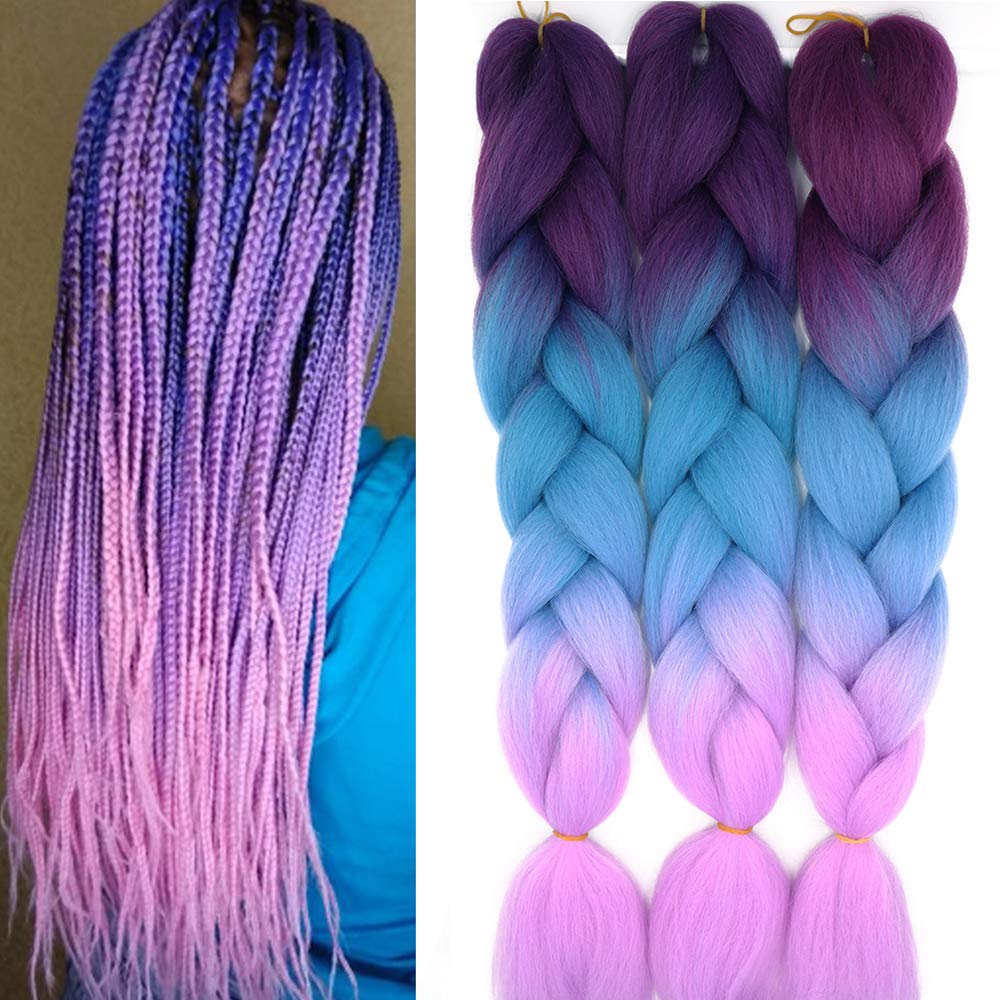 24inch Jumbo Braids Hair Extensions Ombre Braiding Hair Synthetic 3Pieces/lot Crochet Twist High Temperature African Box Braids, Sapphire Blue — view 102
