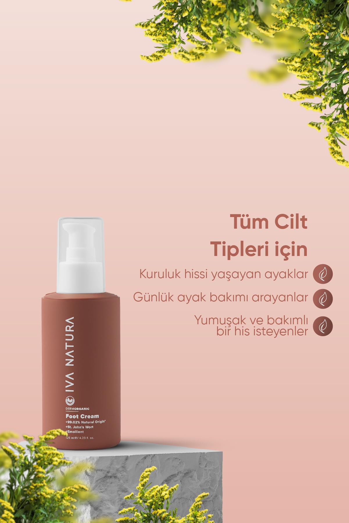 IVA NATURA Organik Yoğun Onarım Ayak Bakım Kremi Kantaron Özlü, Nemlendirici ve Yenileyici, Gluten ve Parabensiz, 125 M