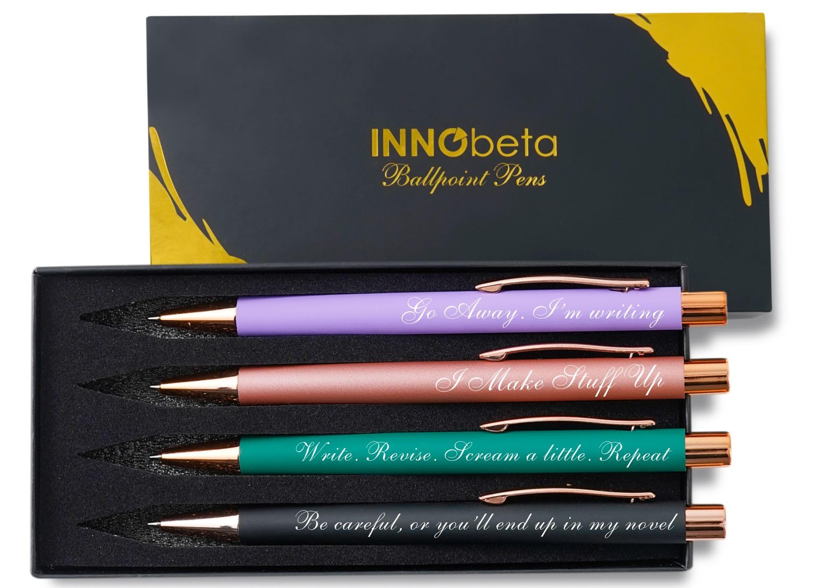 InnoBeta Writer Gifts for Women, Ballpoint Pen Set of 4, Fuuny Pens Gifts for Writers, Novelist, Scriptwriter on Birthday, Graduation, Christmas