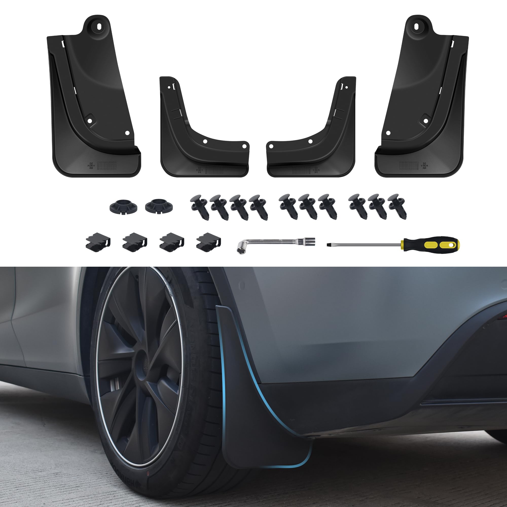 WIGOO Tesla Model Y Mud Flaps [Tesla Model Y Accessories 2023] [Keep Car Clean] Car Splash Guards, Protect Against Water Snow Mud and Gravel Splashing, No Drilling Required, Thicker Version
