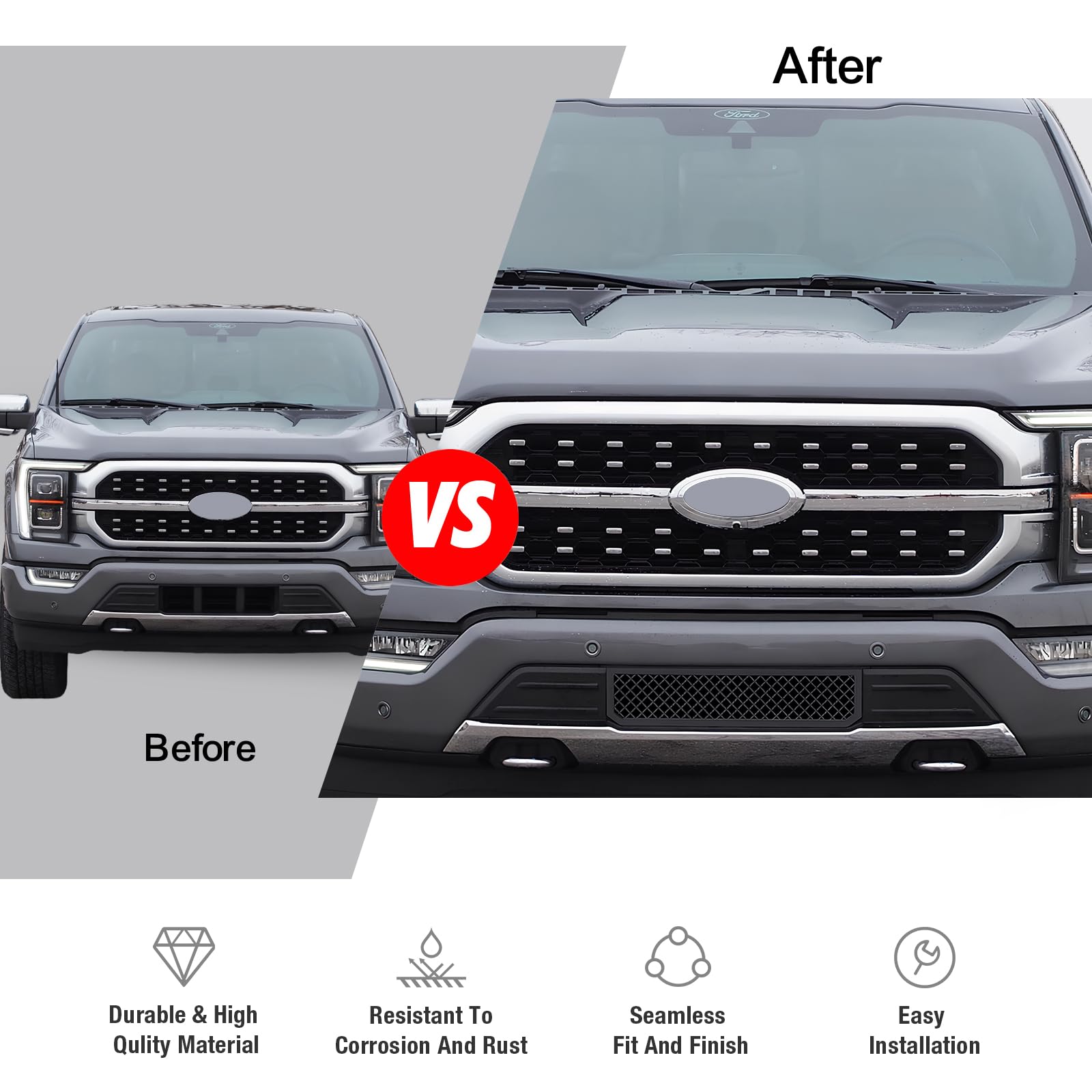 Fits 2018-2020 Ford F-150 Lower Bumper Stainless Black Billet Grille Insert