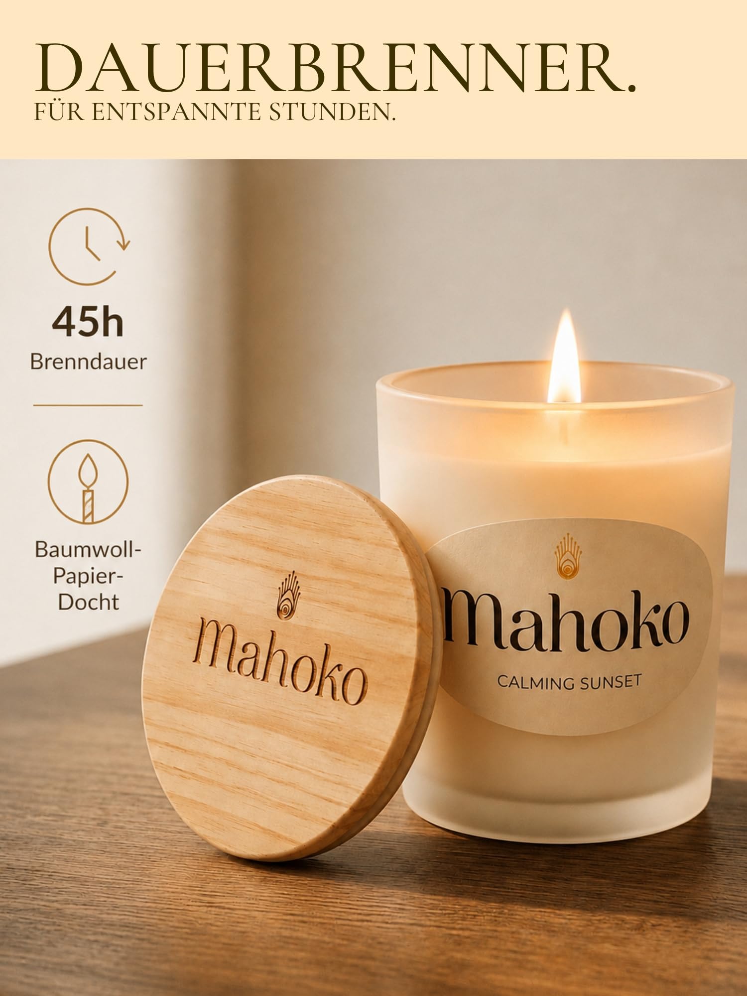Duftkerzen im Set - Duftkerzen im Glas mit Holzdeckel - 100% Sojawachs - 45h Brenndauer - Duftkerze als Geschenk für Frauen (3, Weiß, Calming Sunset)