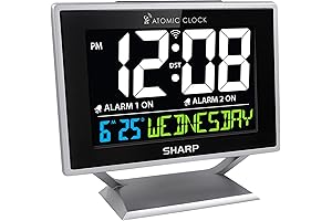 Sharp Atomic Dual Alarm Clock with Date and Time for Elderly