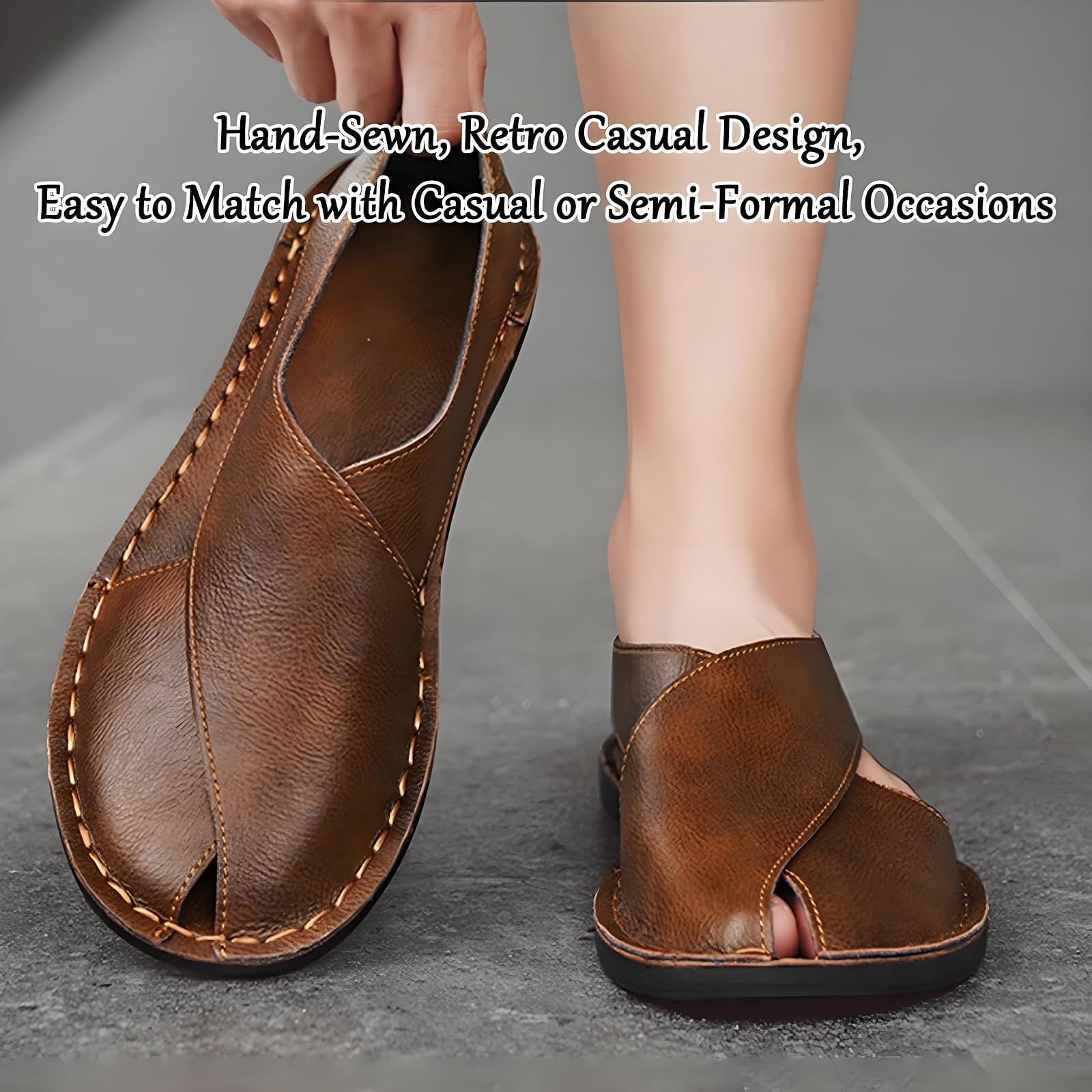 Casual Wear Brown Leather Men\'s Sandals Size 10 Men main image 3