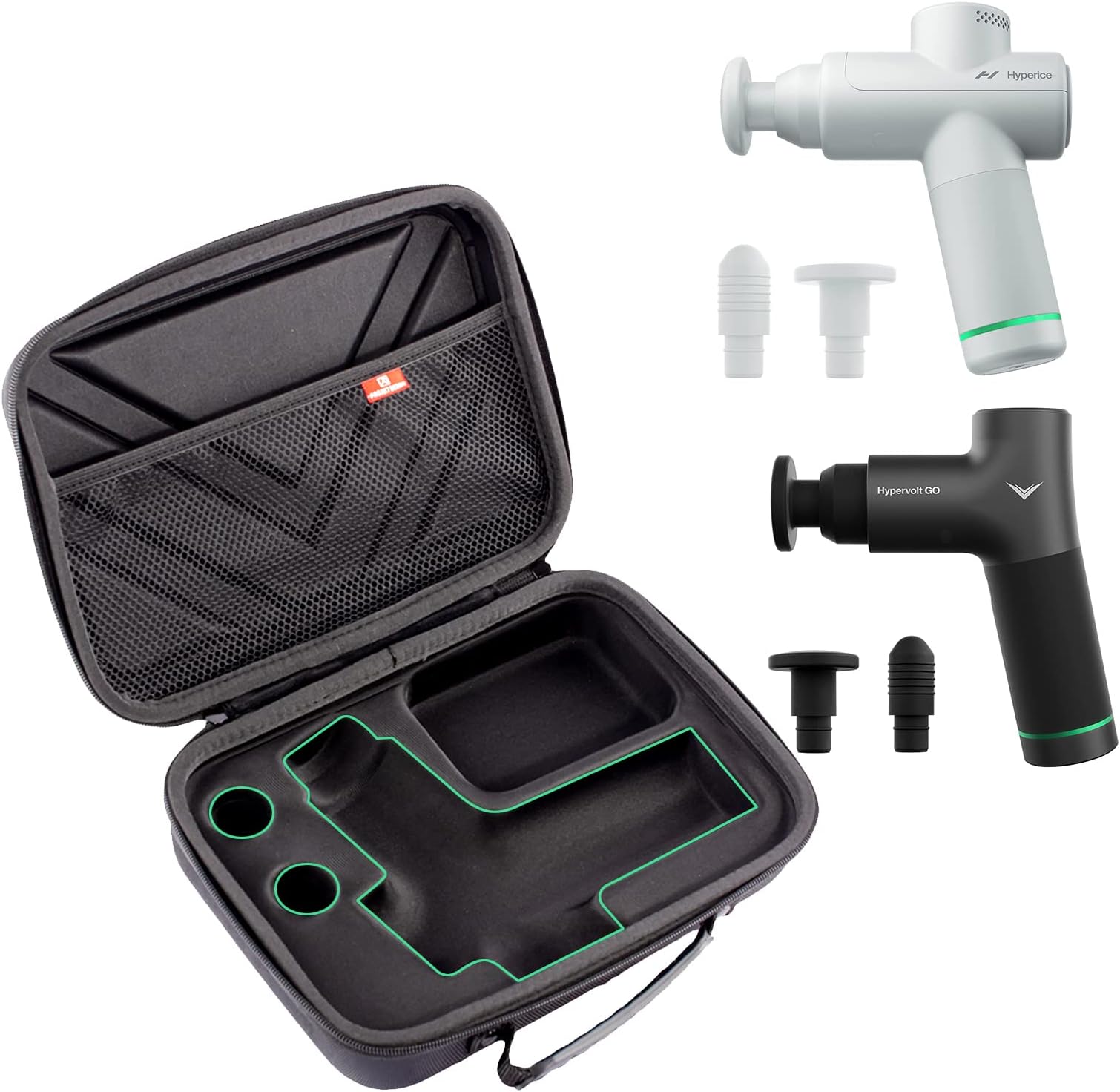 Hypervolt GO 2/GO Massage Device Carrying Case, Waterproof, Shock Resistant, Sporty, Unisex, Black, 4 Compartments, Shoulder & Web Handle, Plastic, Mesh Pocket, Amazon Home & Kitchen