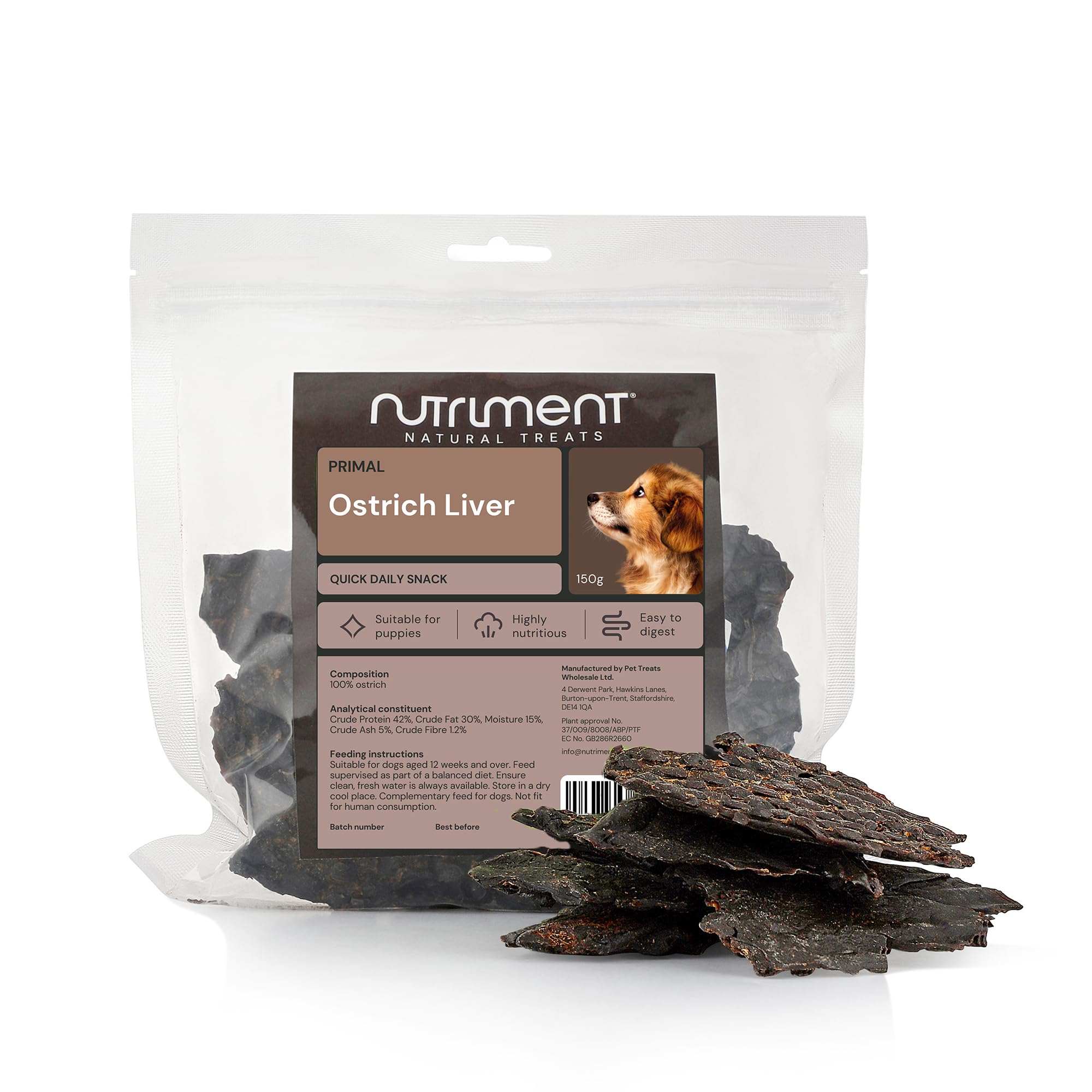 Natural Treats Ostrich Liver for Dogs (150g) Low Fat Highly Digestible Chew Treat