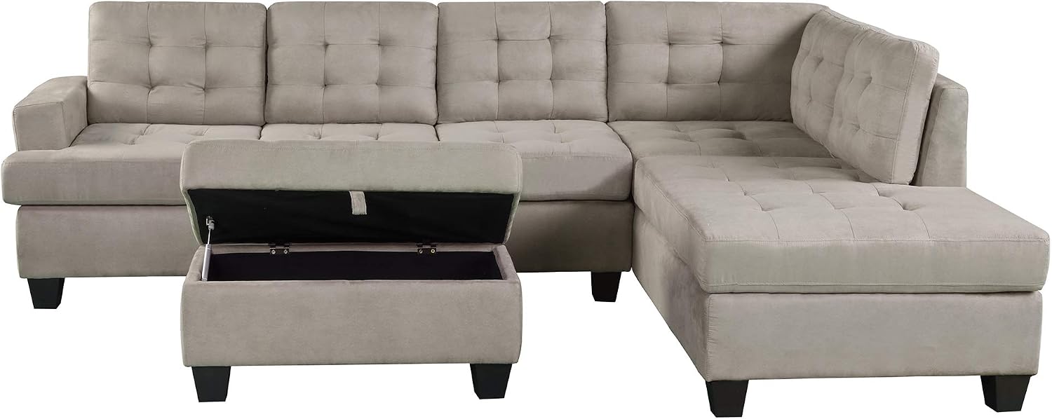 Merax Sectional Sofa with Chaise and Ottoman 3-Piece Sofa for Living Room Furniture(Gray)