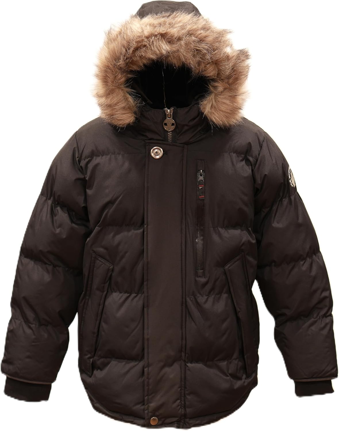 Golden Peak Boys Puffer Jacket Waterproof Winter Coat with Snorkel Hood Faux Fur Sizes 4-20