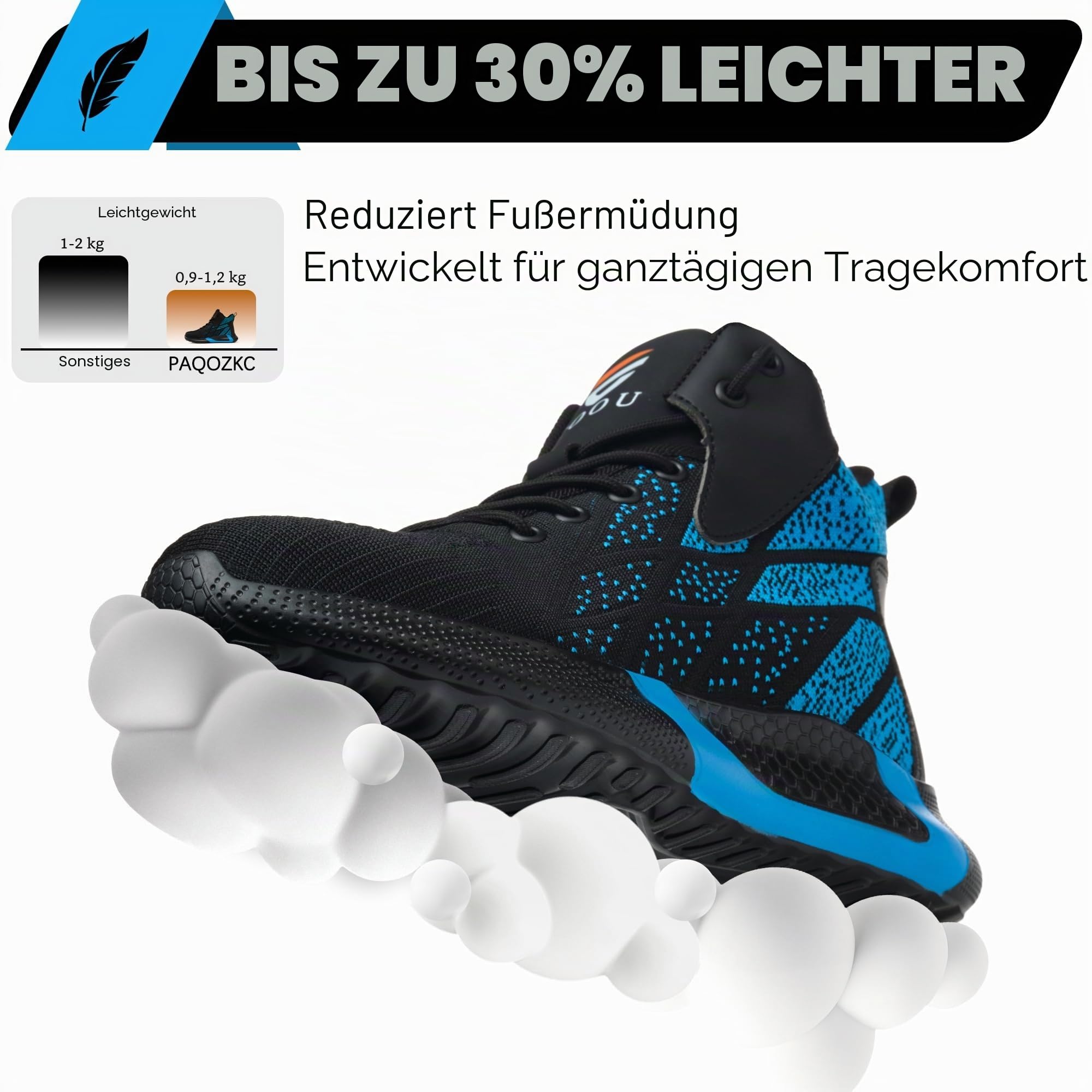 Sicherheitsstiefel Leicht Herren Damen Arbeitsschuhe Hoch Stahlkappe Atmungsaktiv Sicherheitsschuhe rutschfest Stahlkappenschuhe 35-48 EU