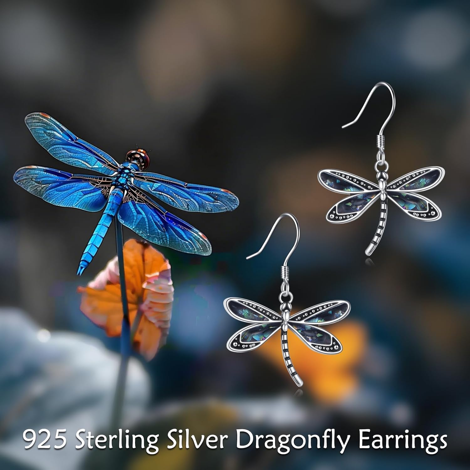 Dragonfly Earrings Sterling Silver Abalone Shell Dragonfly Dangle Drop Earrings Jewelry Gifts for Women - Image 4