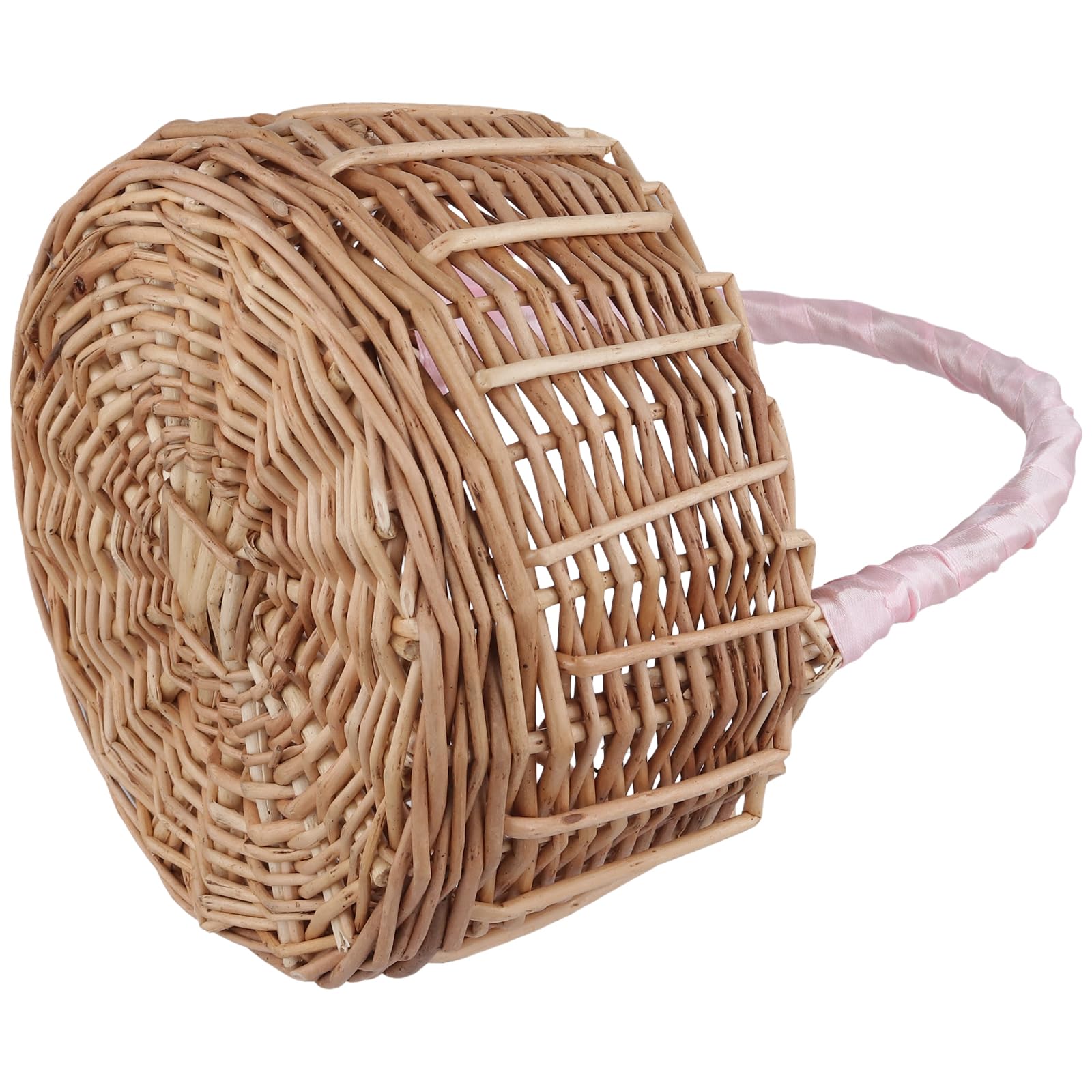 SINJEUN 2 Stück Blumenkorb Hochzeit mit Rosa Schleife, 19 x 15cm Handgeflochtener Blumenmädchen Korb, Klein Blumenkörbchen Blumenmädchen für Hochzeit und Deko