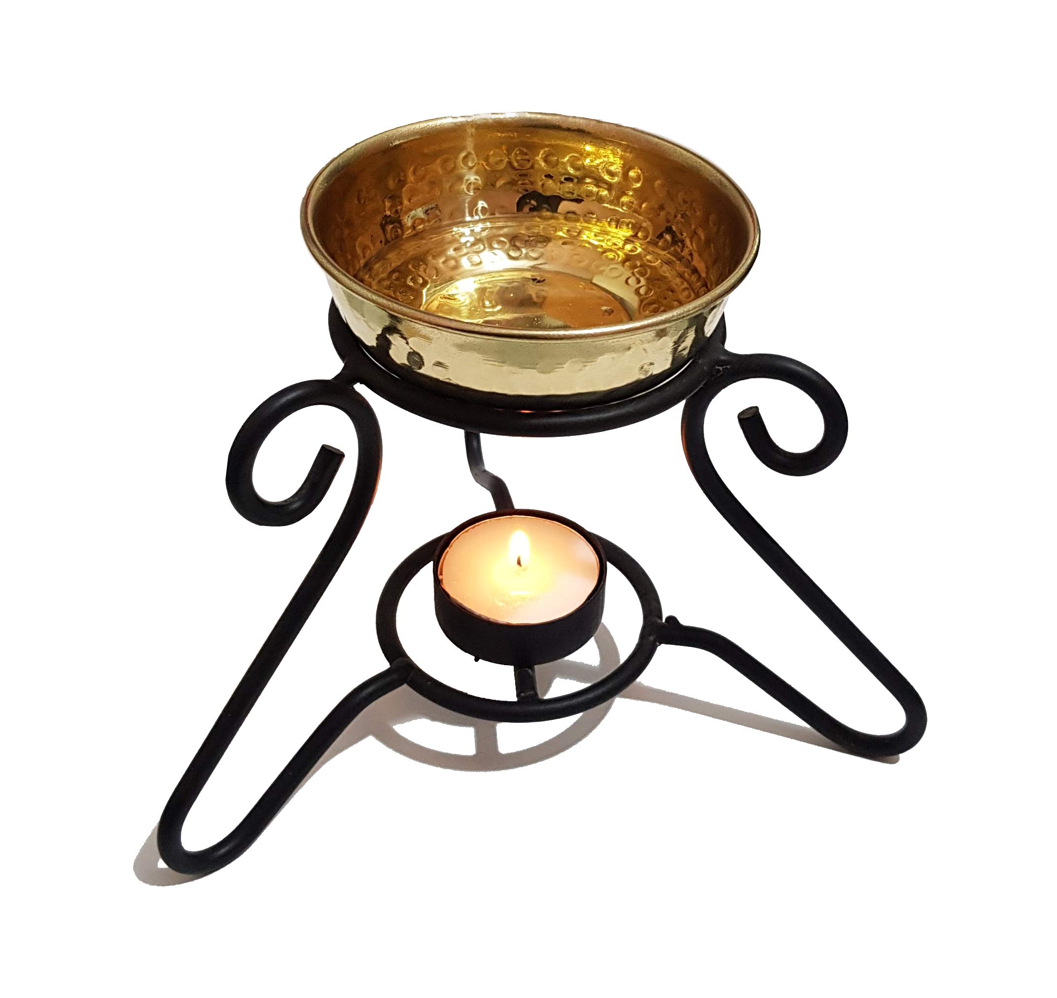 Pure Source (India) Metal Aroma Burner and Pure Brass Bowl (Black), 7 x 5 inch