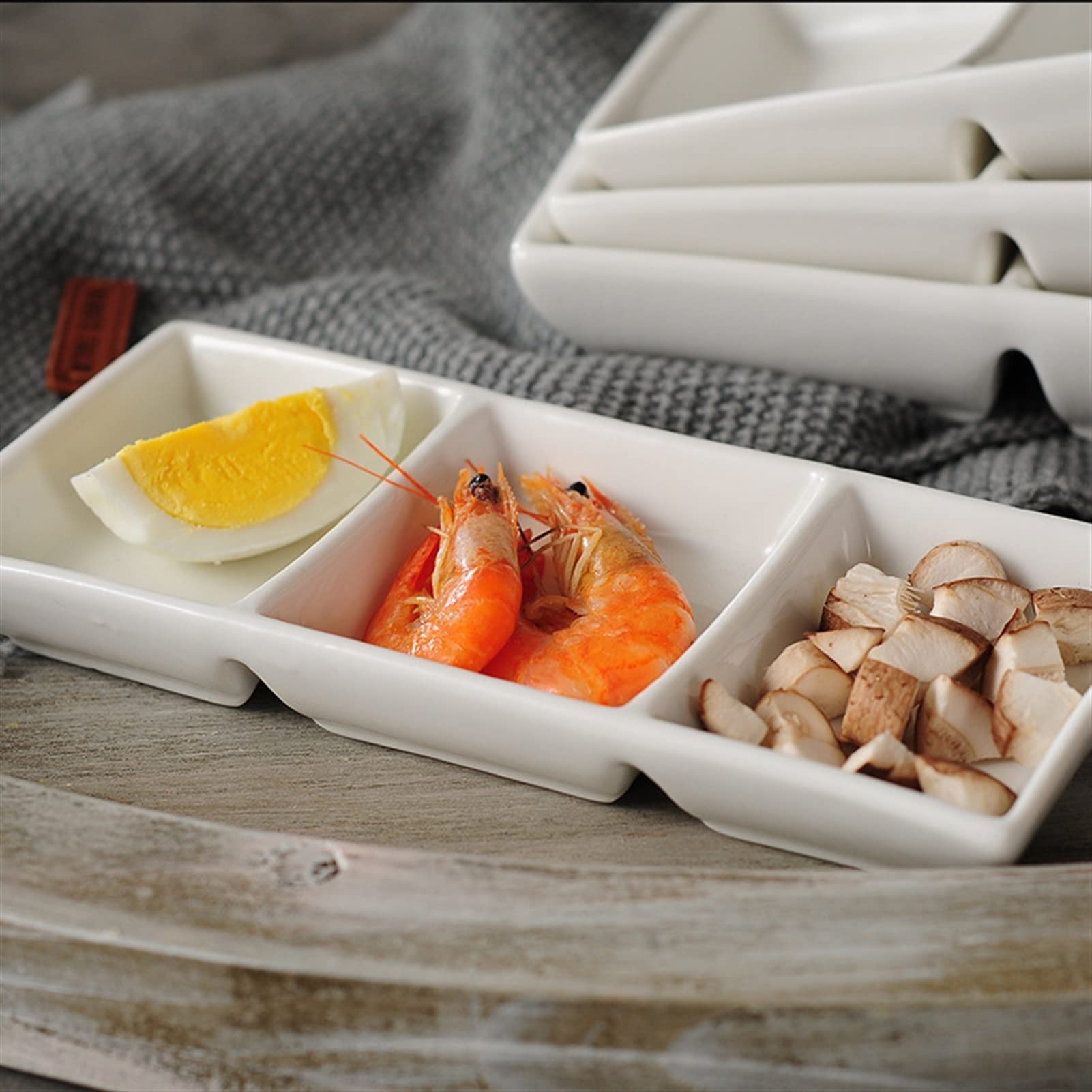 caihuashopping Kształt sos danie 3 kratka przyprawy naczynie ceramiczna patelnia do sosu przekąska sosy łodzi miska deserowa dom talerz sojowy zestaw kuchnia restauracja przystawki naczynia (kolor: 20 cm)
