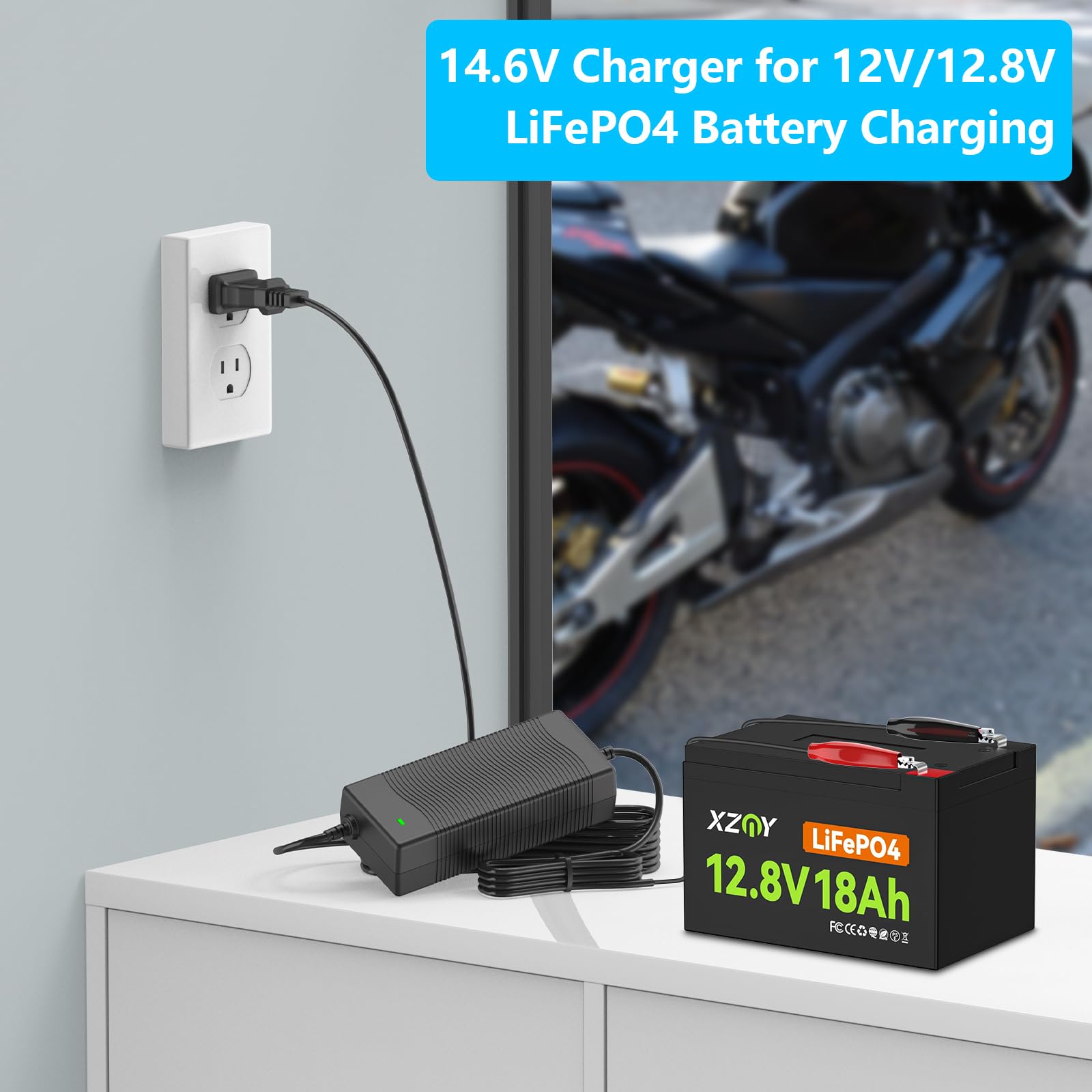 IOKOFJOA LiFePO4 Battery 14.6V Charger for 12V/12.8V, Trickle Charger for Lithium Iron Phosphate Battery, Built-in Safety Protections, Support Fast Charging