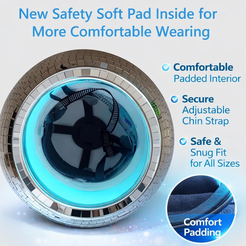 Disco Ball Helmet with Reflective Mirror Glass, Handmade Breathable Disco Helmet Costume Hat for Men Women, Sparkly Party Headwear for DJ Club Bar, Halloween, Festivals (15.7 inches)