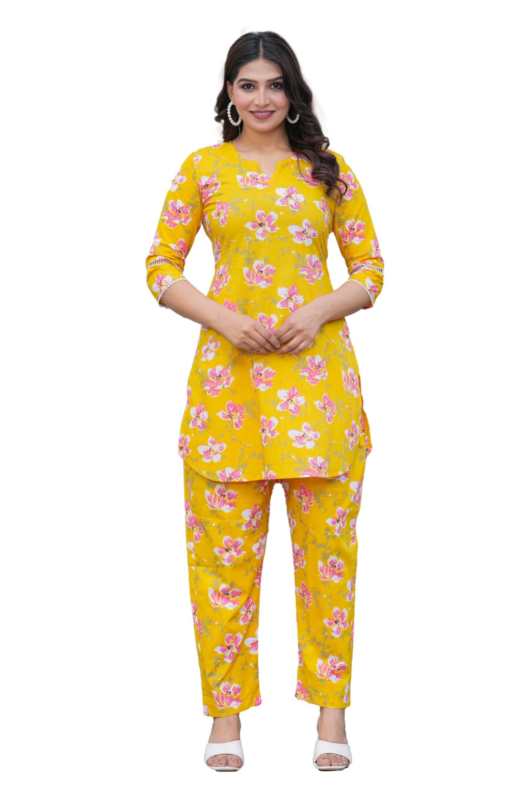 Women Pure Cotton Floral Printed Straight Rounded Hem Co-ord Set-image-26