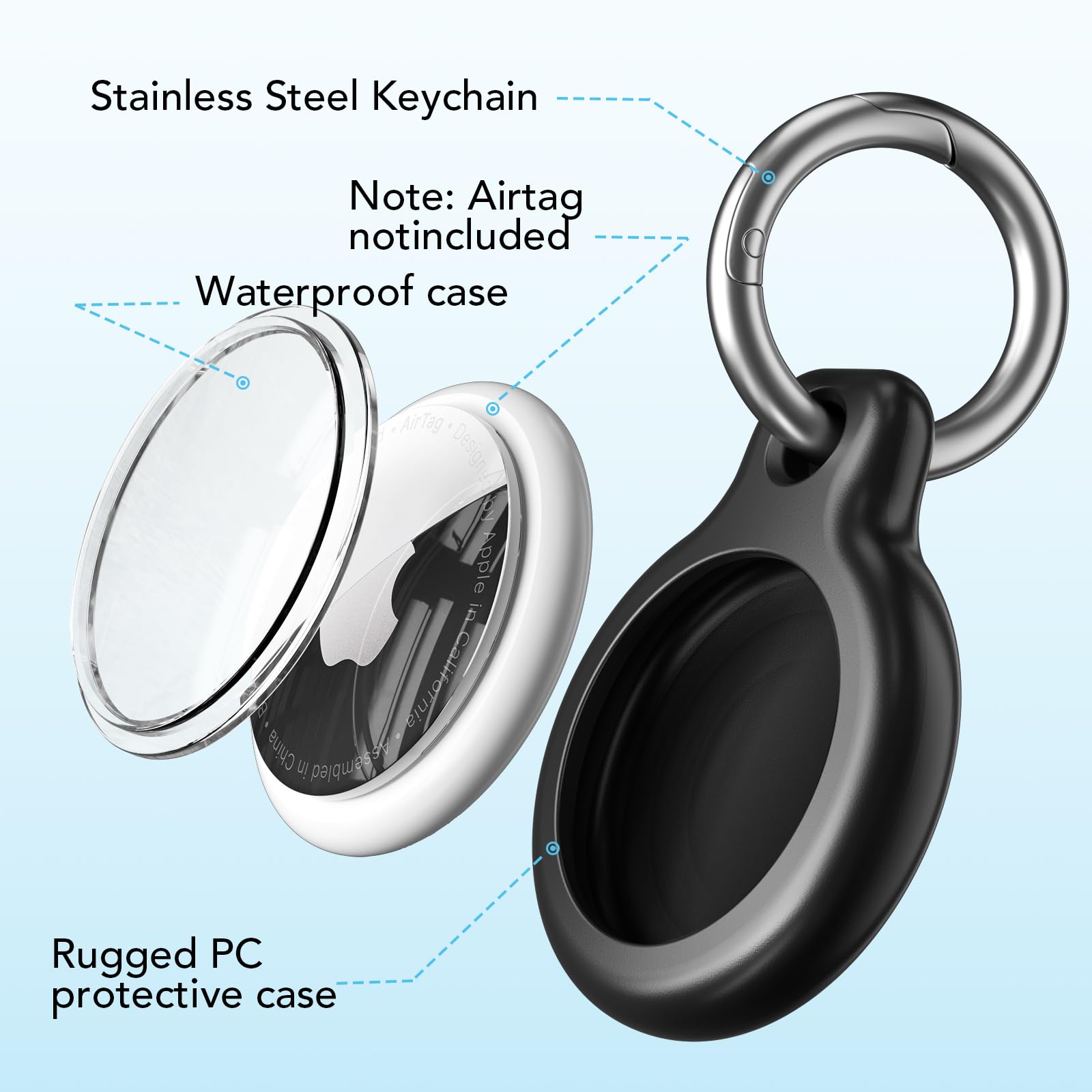 SPGUARD Air-Tag Holder 4 Pack, Air-tag Keychain Holder,Waterproof Shockproof & Dustproof Air-Tags Mental Key Chain Ring, Air-tag Accessories for Item Finders Case for Pets,Kids,Luggages,Key