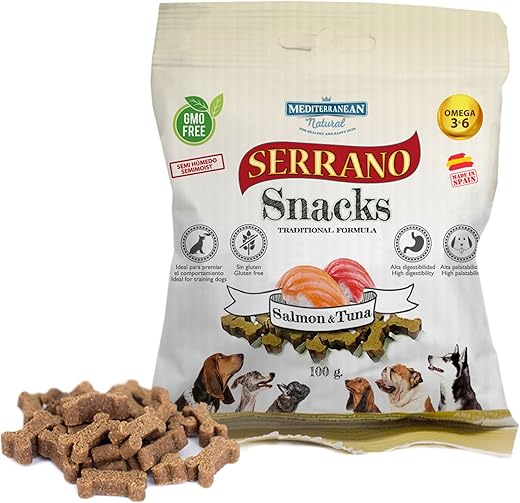 Mediterranean Natural – Snack para perros Mediterranean Natural Serrano salmón y atún 85 g.