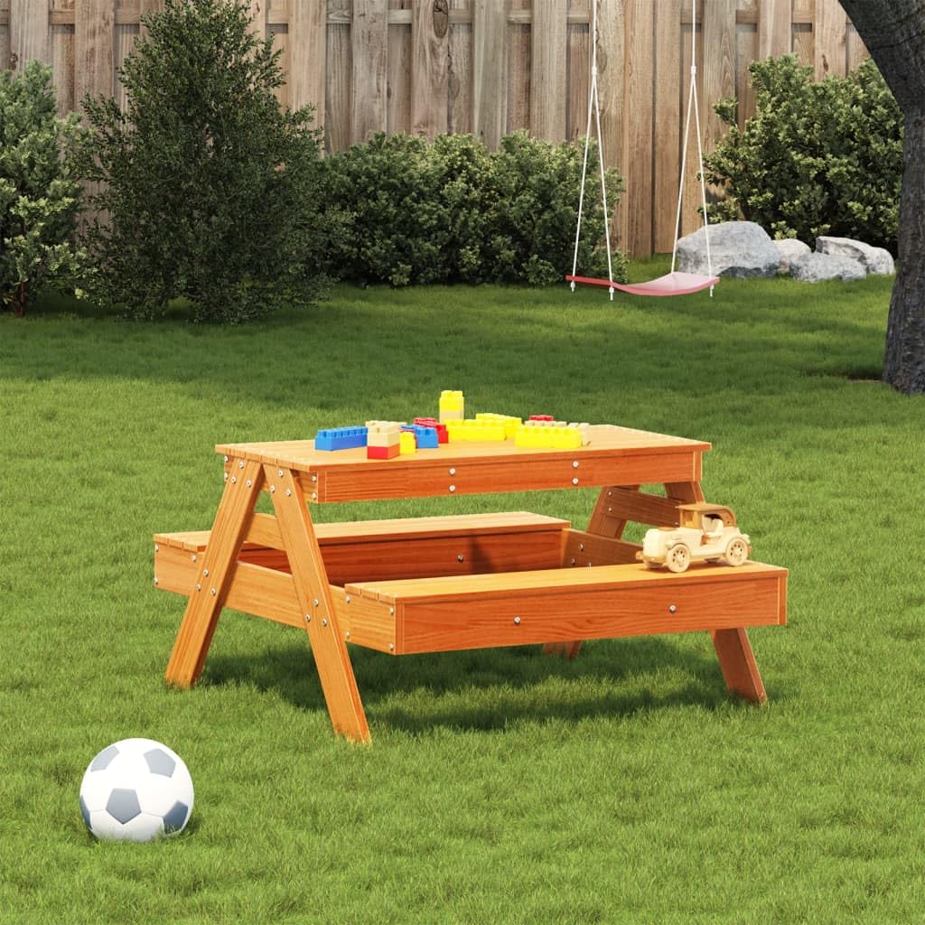 Tavolo da picnic per esterni, tavolo da picnic per bambini marrone cera 88 x 97 x 52 cm in legno massello di pino