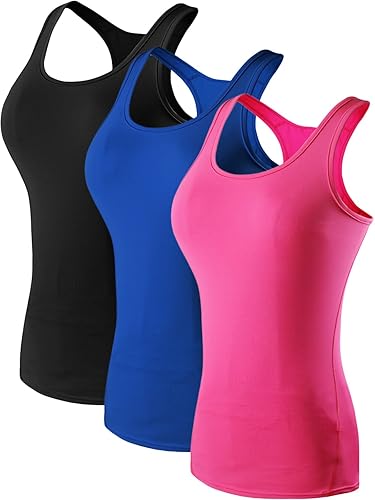 NELEUS Women's 3 Pack Compression Base Layer Dry Fit Tank Top - X-Small - 04# 3 Pack:blue,rose,black