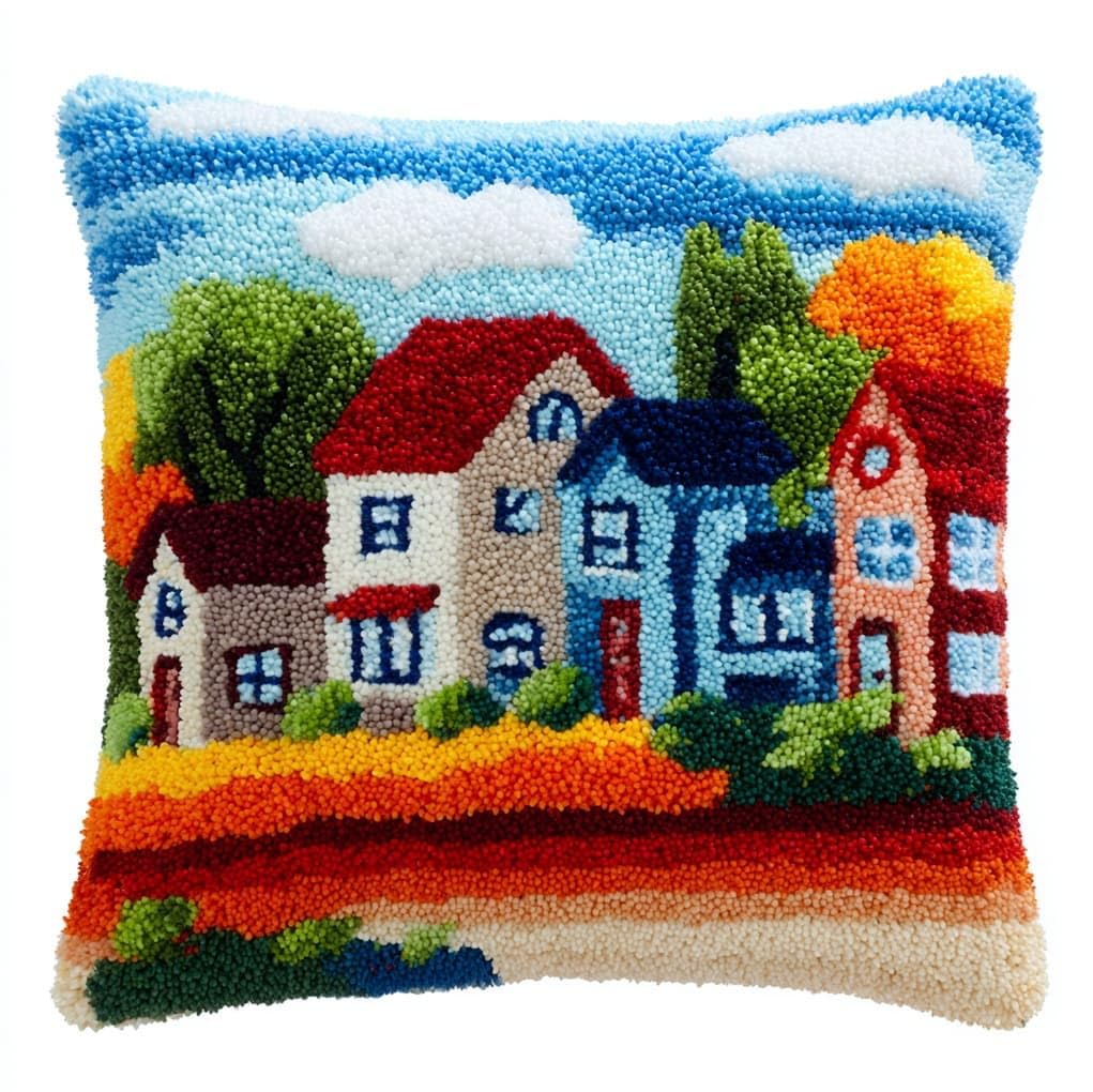 Wallustrioaw Cartoon Village Latch Hook Kit 17X17in,
