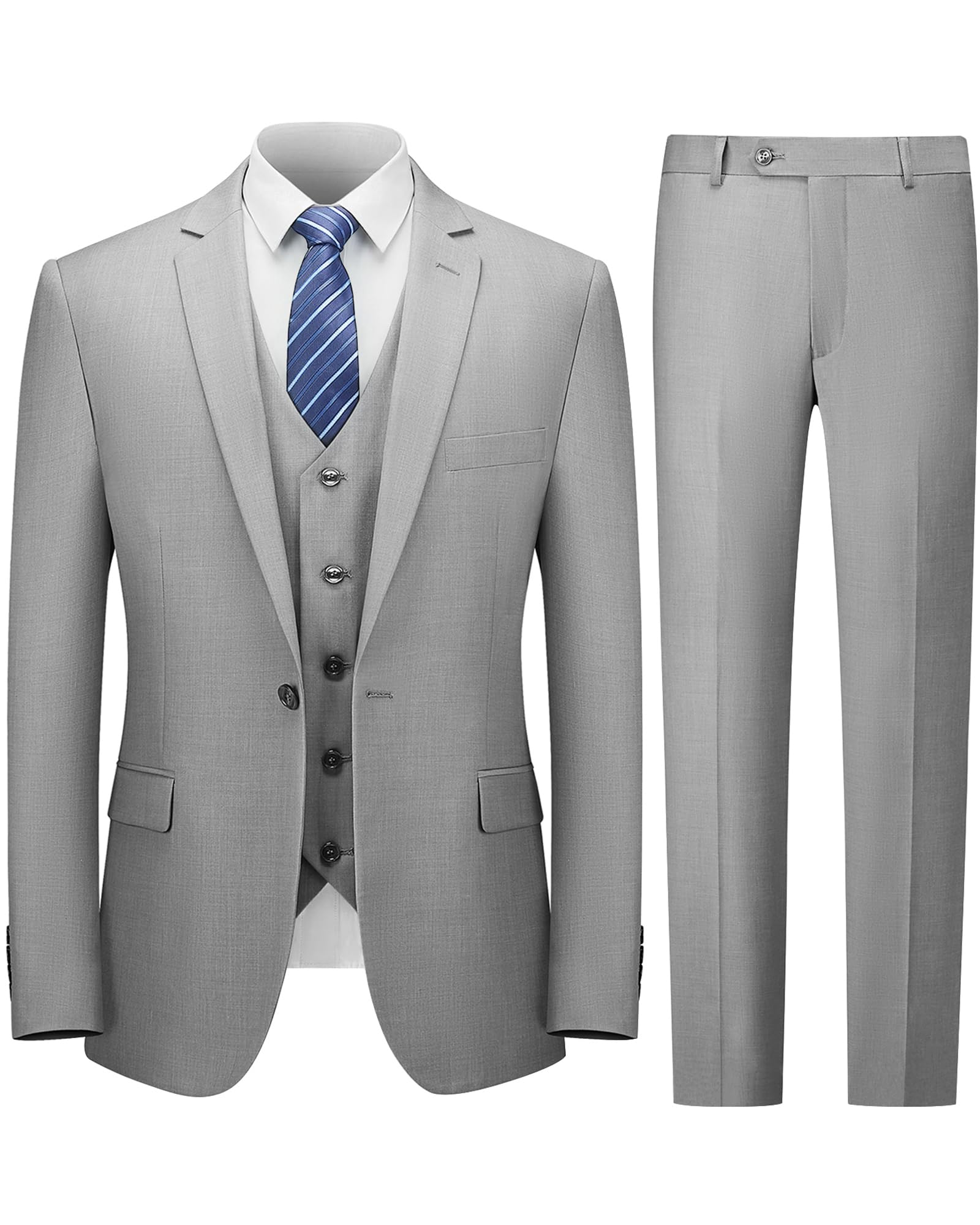 cooper & nelson Men's Suit Slim Fit, 3 Piece Suits for Men, One Button Jacket Vest Pants with Tie, Tuxedo Set Light Gray L-picture-15
