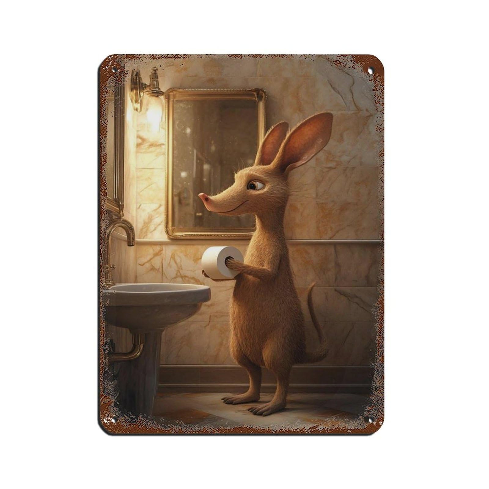 Lxwnze 30L X 40W Cm Whimsical Bathroom, Cute Mouse Tin Sign Vintage Metal Pub Club Cafe Bar Home Wall Art Decoration Poster Retro 12X16inch(30X40cm)
