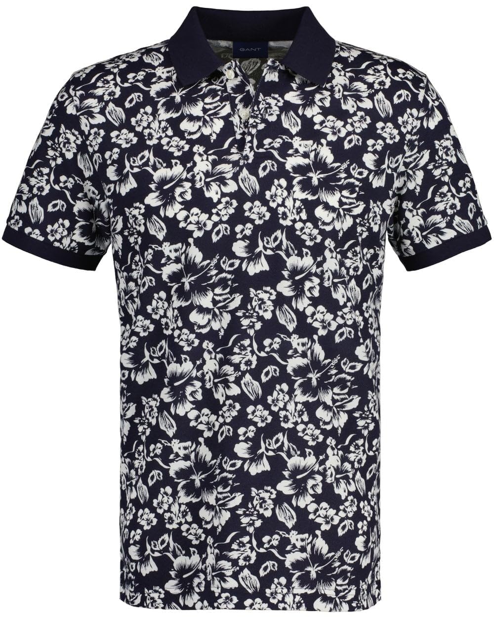 GANT Pique Polo Shirt with Flower Print, 433 Evening Blue, M