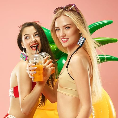 Miniatura 3 de 3 pares de aretes de cinta de casete vintage de los años 80 y 90 para mujer, aretes geométricos retro para trajes de los 80, cosplay, fiesta de