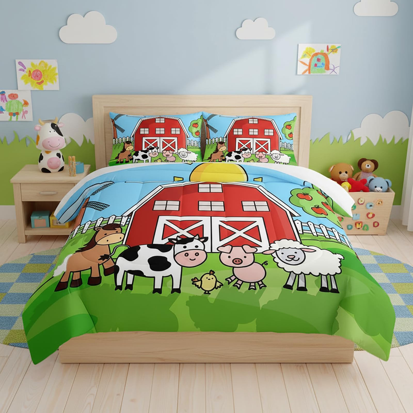 Couette enfants animaux de la ferme pour une chambre style chalet