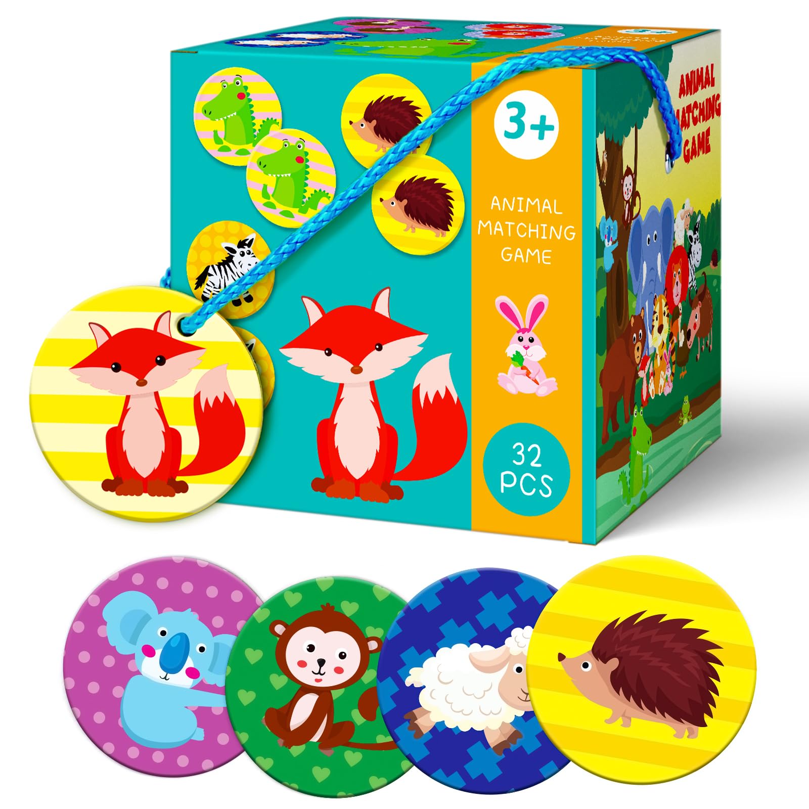 Memory Card Game - 16 Pairs Animals Memory Card Games for Kids 3 and Up,Memory Game for Toddlers 3 Years, Memory Matching Game for Toddlers Education, Non Toxic Memory Card Games of Gift for Kids
