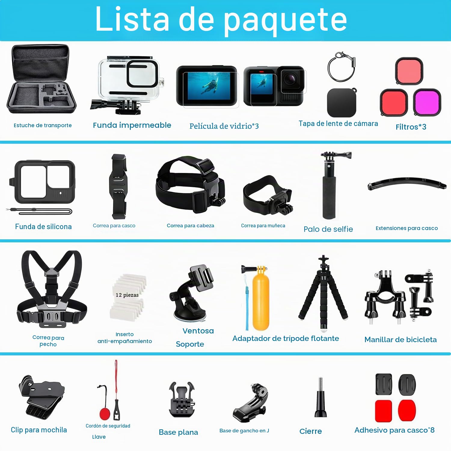 Accesorios para GoPro Hero 13 Black, Saprdii Funda Protectora Impermeable, Carcasa Impermeable, Accesorios para Buceo, Varilla Selfie Filtro y más, Kit de Accesorios para GoPro Hero 13