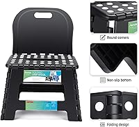 Vista 3 de ACSTEP Taburete plegable para niños con soporte de espalda para niños, silla de plástico de 9" para exteriores o interiores, taburetes escalón