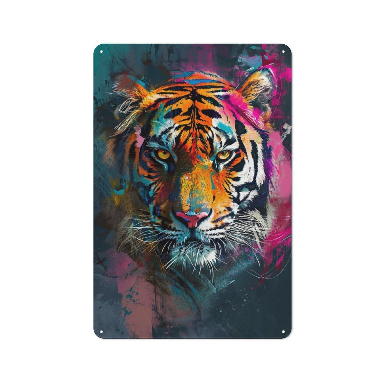 Junmoney Expressive Tiger 30X20cm Retro Metal Sign With For Man Cave Or Games Room, Tin Sign Wall Decor For Games Rooms And Man Caves