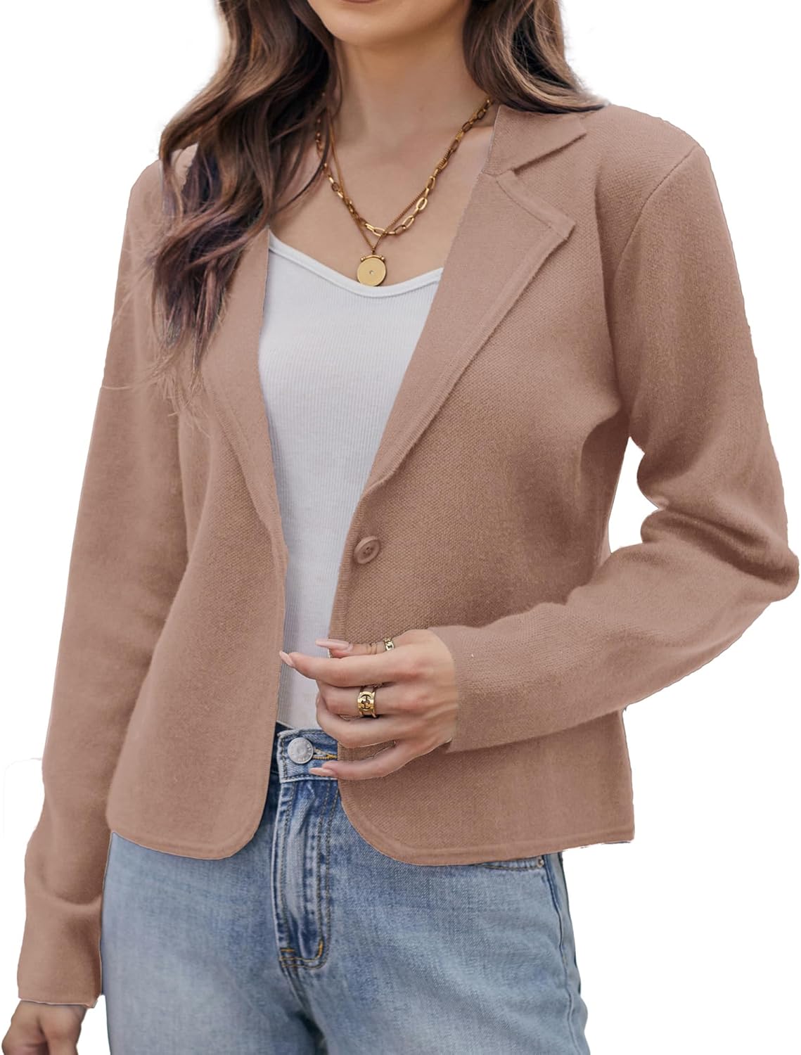 GRACE KARIN Women Sweater Blazer Casual Work Croppped Cardigan Lightweight Button Front Short Knit Blazer Jacket S-XXL