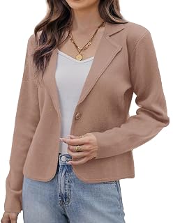 GRACE KARIN Women Sweater Blazer Casual Work Croppped Cardigan Lightweight Button Front Short Knit Blazer Jacket S-XXL - Amazon product rated Grade A